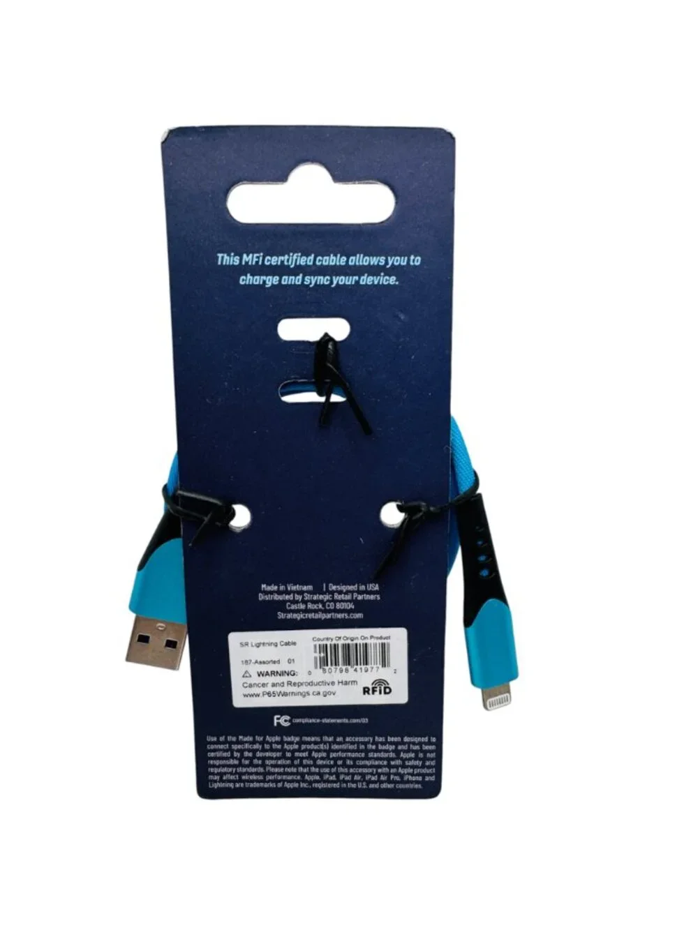Solaray MFi Fast Charging 3ft Cable iPhone iPad USB Charging Sync Cord Blue